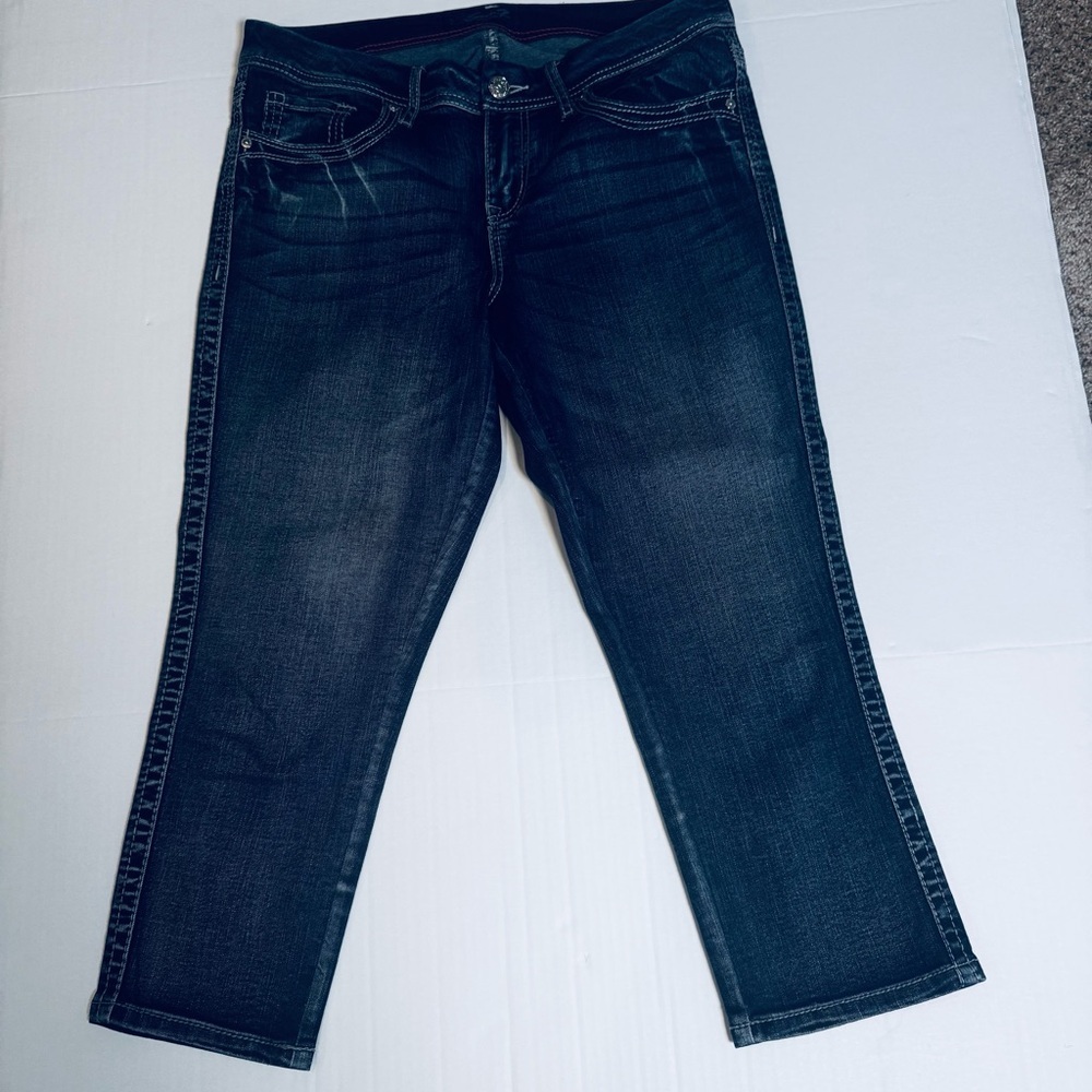 Seven7 Straight Leg Stretch Denim Jeans Dark Wash Elevated Casual Size 12